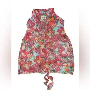 Black Poppy sleeveless Collar, floral Sz L Cottage Core Boho Coastal